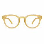 Yellow round eyeglasses on a white background