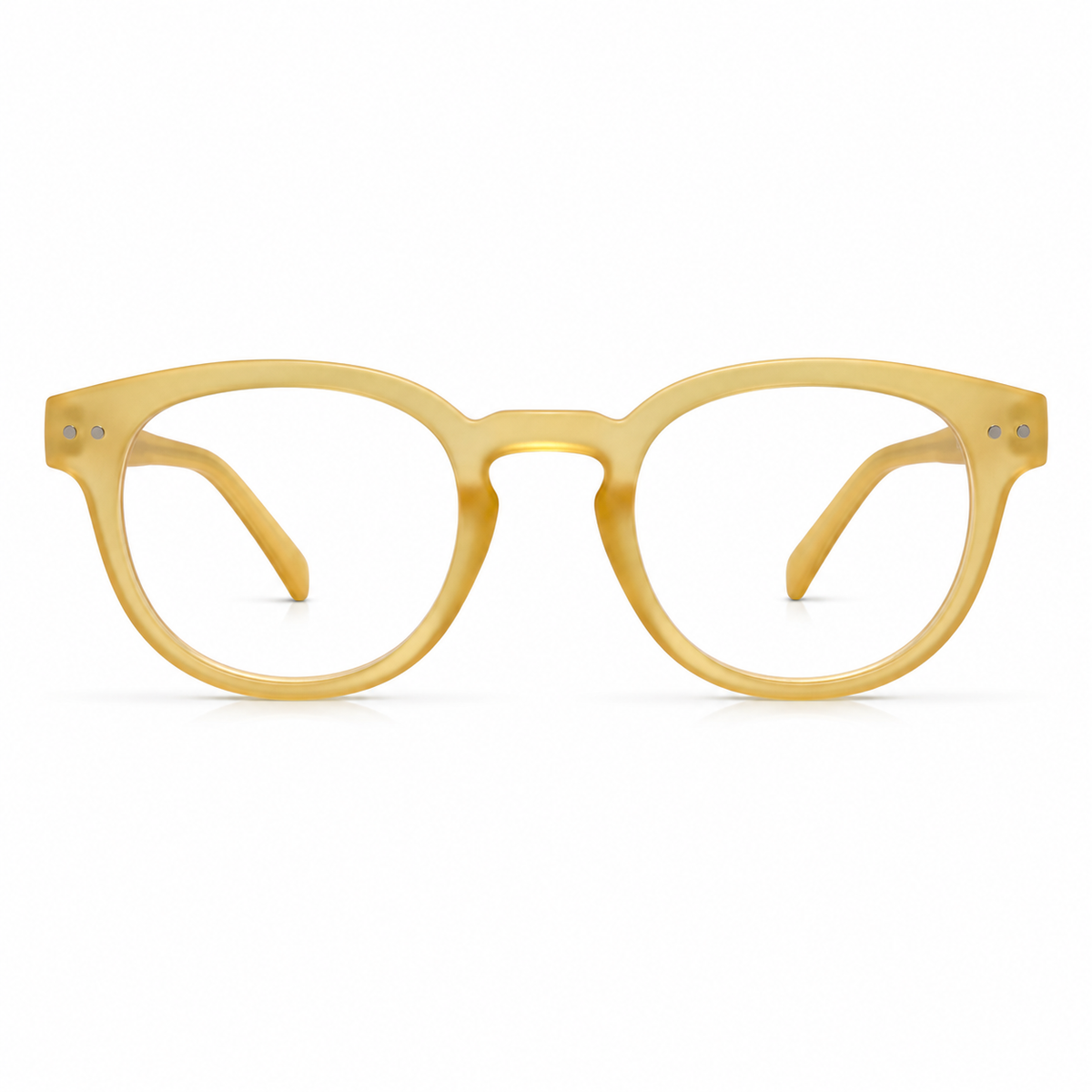 Yellow round eyeglasses on a white background