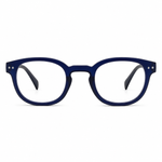 Blue round eyeglasses on a white background