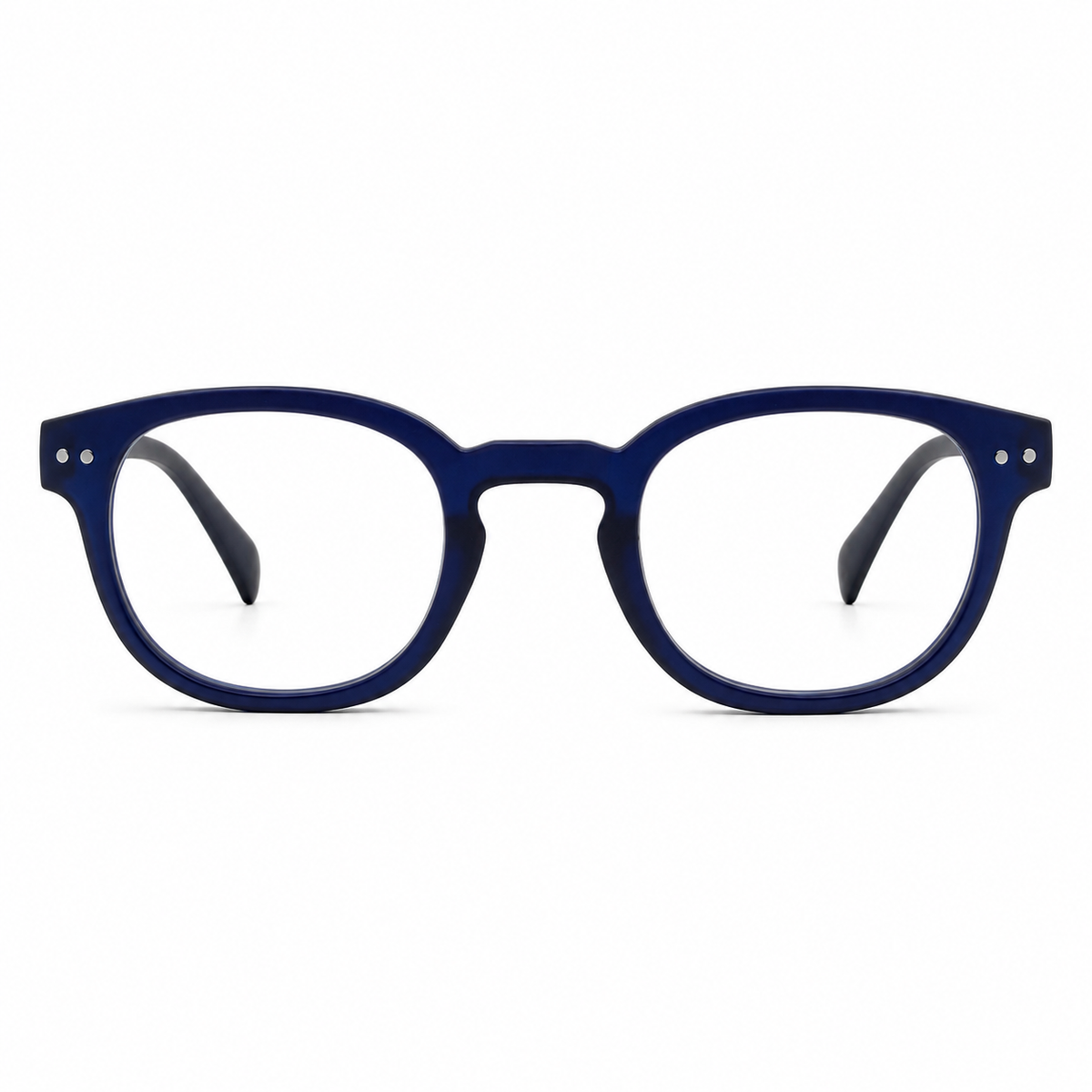Blue round eyeglasses on a white background