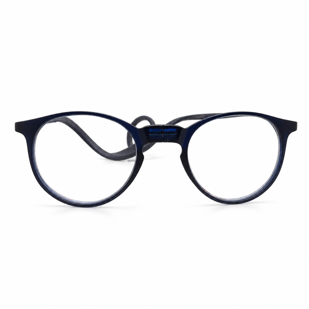 Blue eyeglasses on a white background