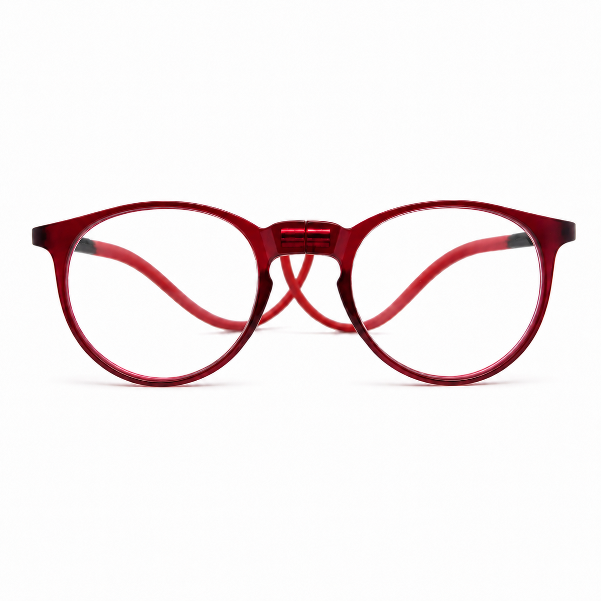 Red eyeglasses on a white background