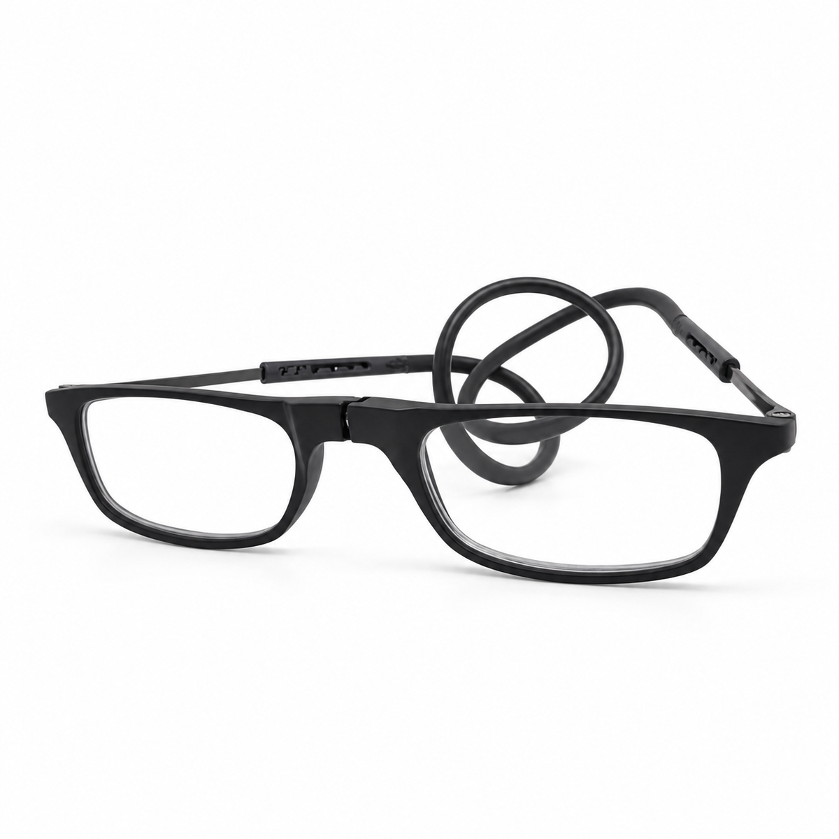 Black eyeglasses on a white background