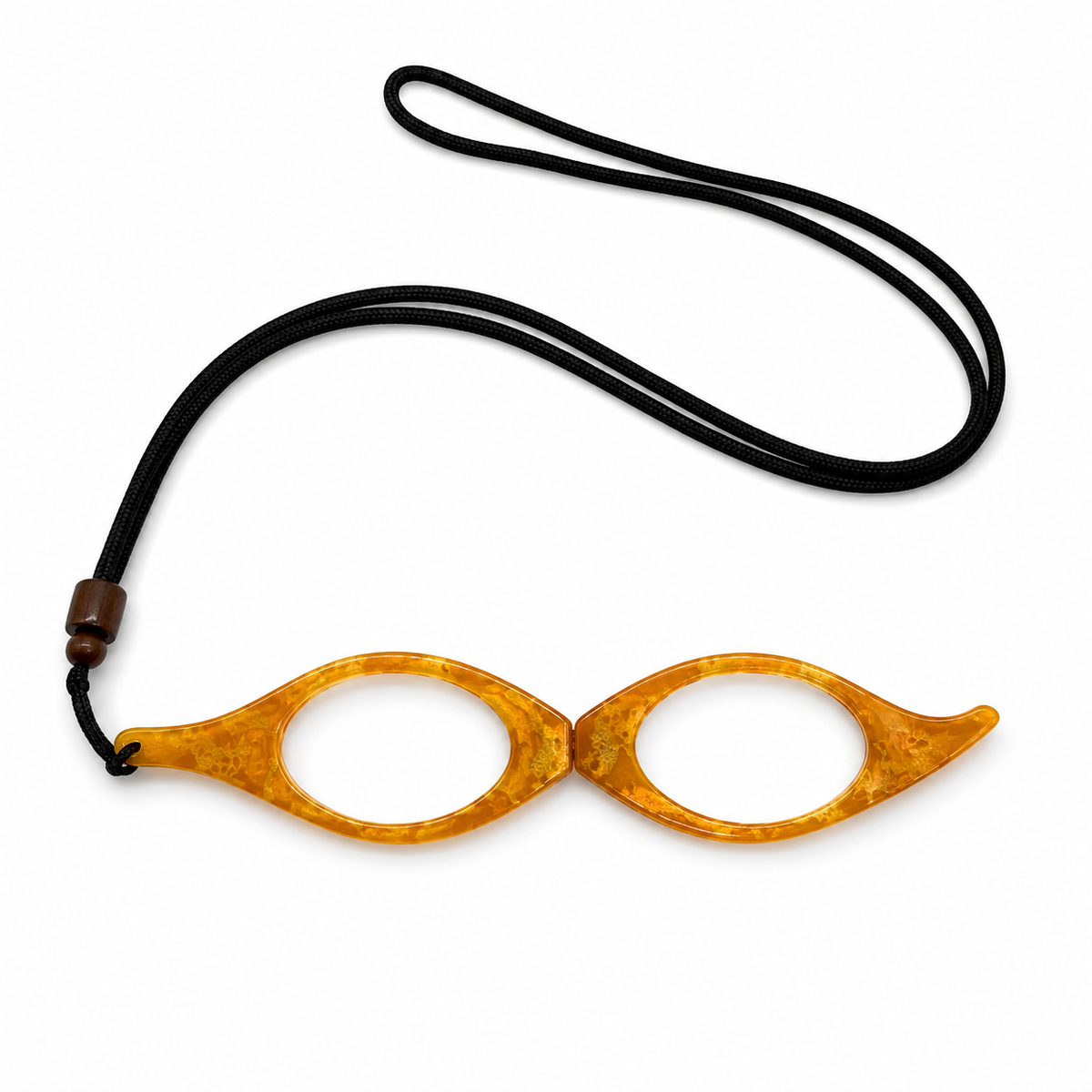 Glasses with a black cord on a white background