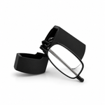 Black glasses with carrying case on a white background