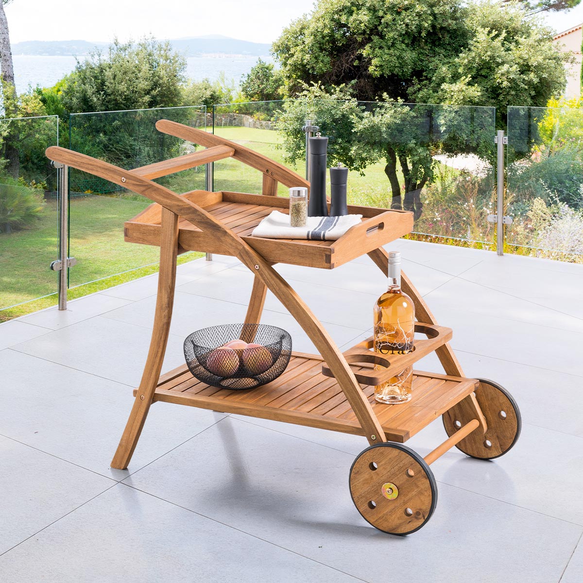 TIWI Acacia Trolley with Removable Tray and Bottle Compartment