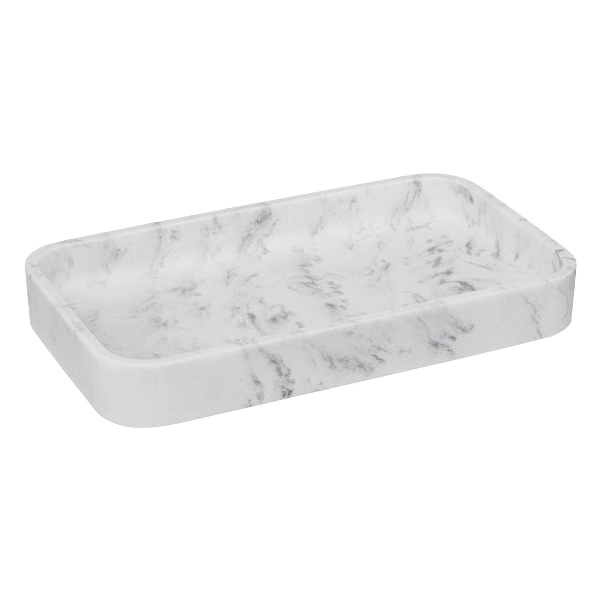 Léa Rectangular White Tray — Polyresin Marble-Effect Decorative Tray
