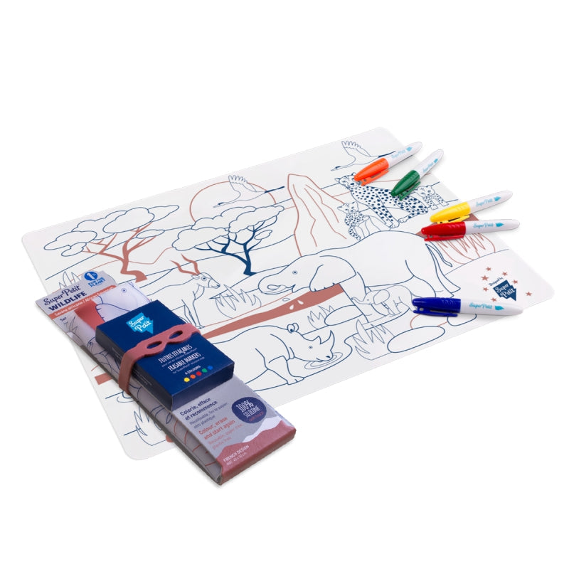 Superpetit Coloring PlaceMat + 5 Erasable Markers - Savana