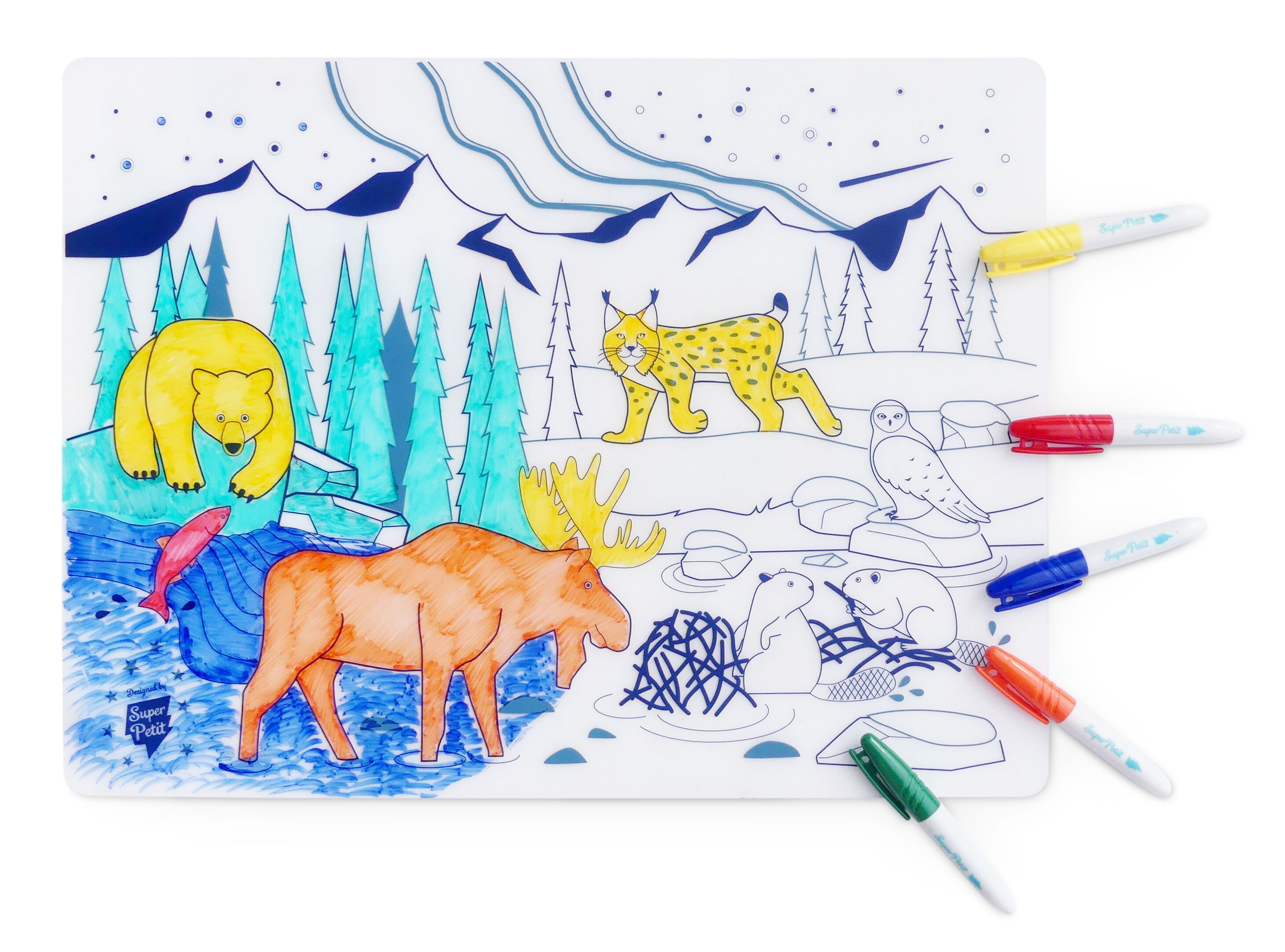 Superpetit Coloring PlaceMat + 5 Erasable Markers - Boreal