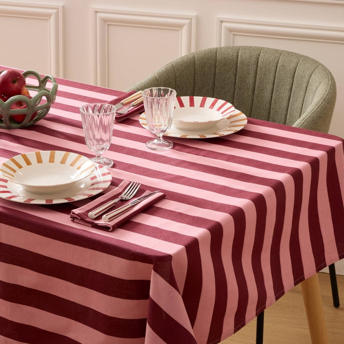 Cherry Tablecloth - Rectangular Cotton Striped 250 x 150 cm