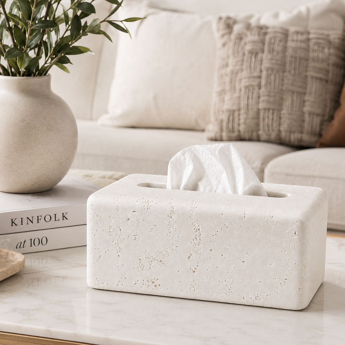 Stone Tissue Box – White (21×11×9 cm)