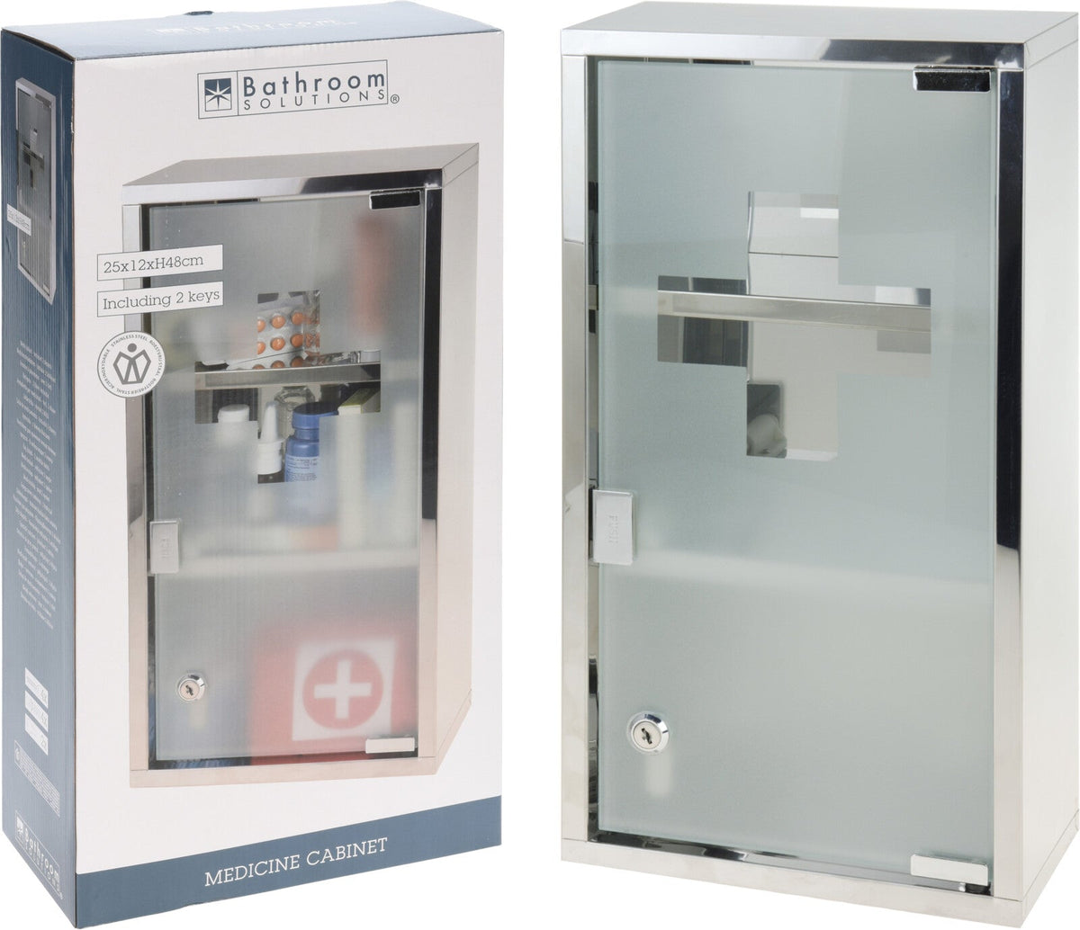 MEDICINE CABINET | Chrome | Lockable | 25 x 12 x 48 cm