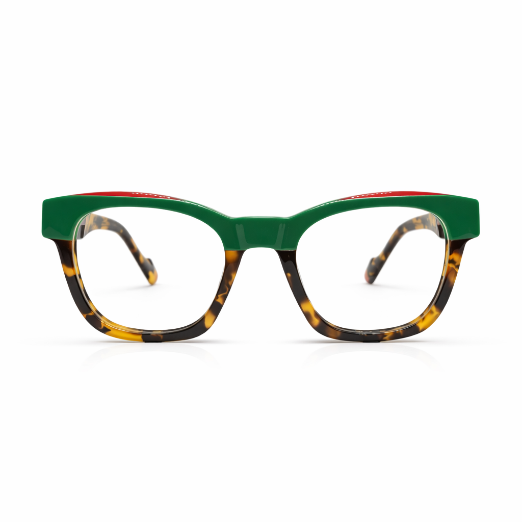 Green eyeglasses with tortoise eyeglasses