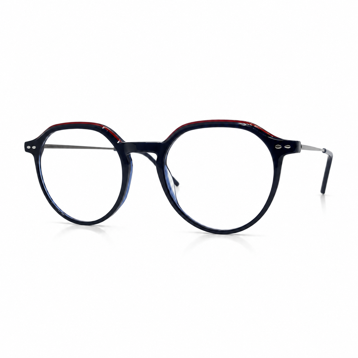 Blue and red round eyeglasses 