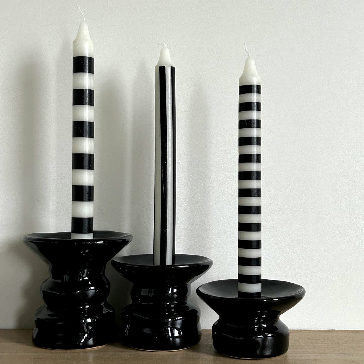 Set of 4 Paul Black and Striped Long Candles for Home Decor