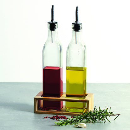 SET BOTTLE O/V X2 GLASS+BAMBOO