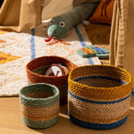 3 Jackson Baskets - Braided Jute Storage Set with Colorful Stripes