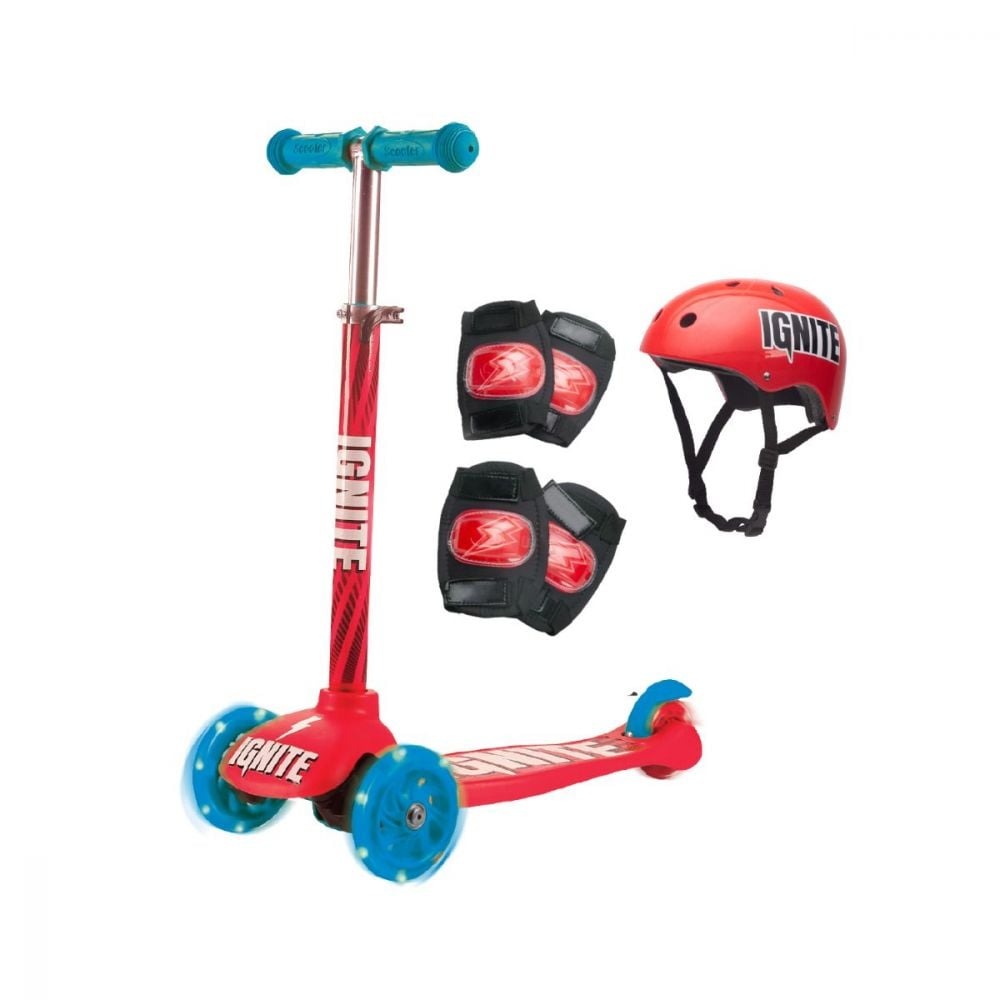 Ignite 3-Wheel Scooter and Protective Equipment Red