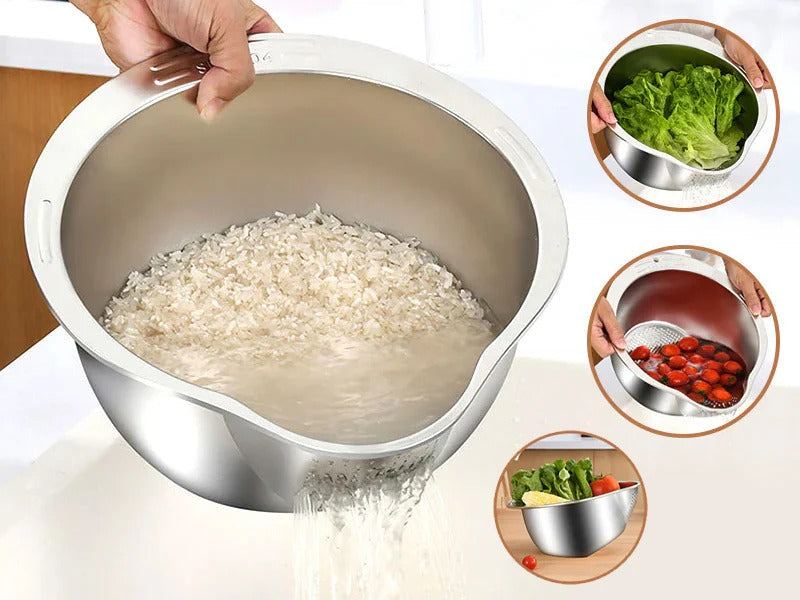 Stainless-Steel Rice Strainer with Dual Handles