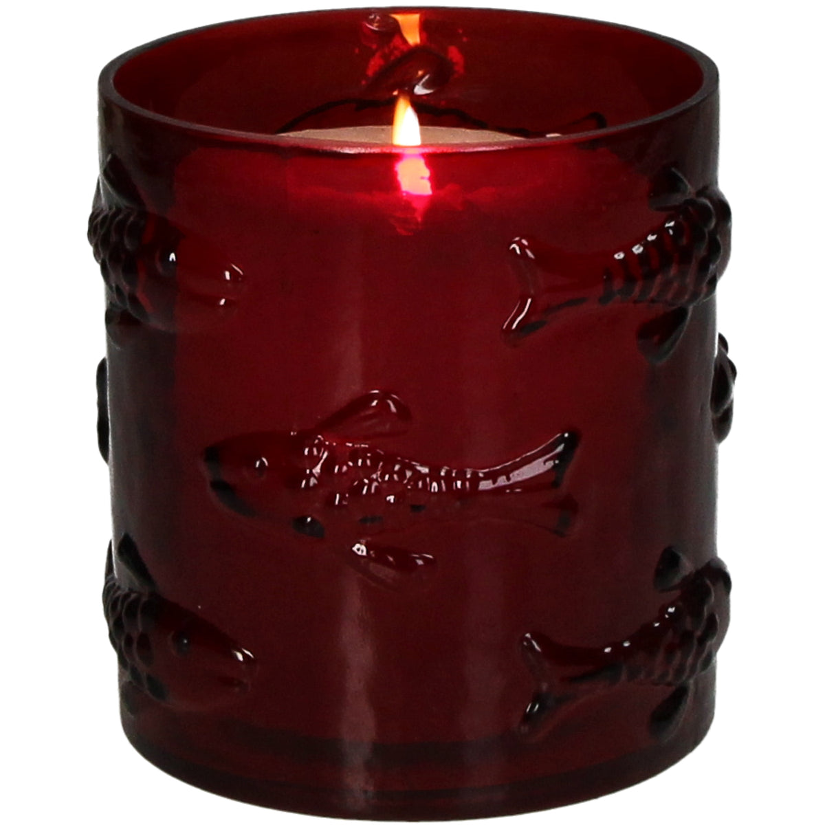 Candle Holder Fishes Red Glass Decorative Accent