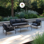 Valetta Aluminum Outdoor Set, Modern Garden Lounge Furniture, Dark Gray Cushions
