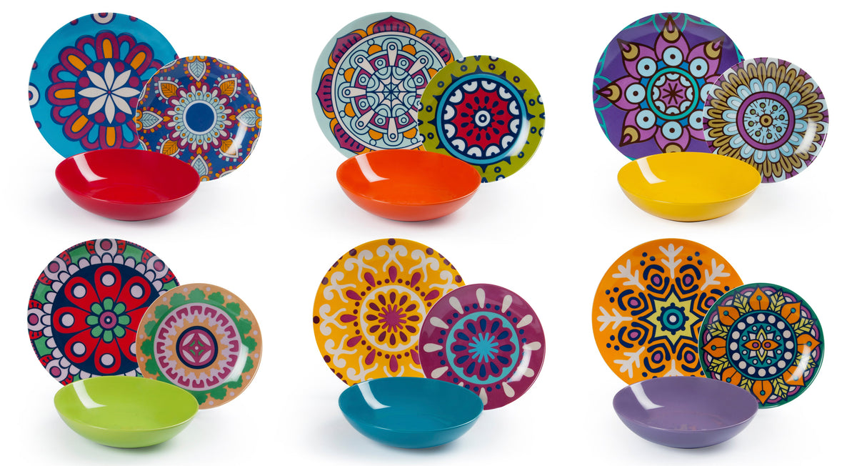 Mandala Etno Dinner Set - 18-Piece Porcelain & Ceramic