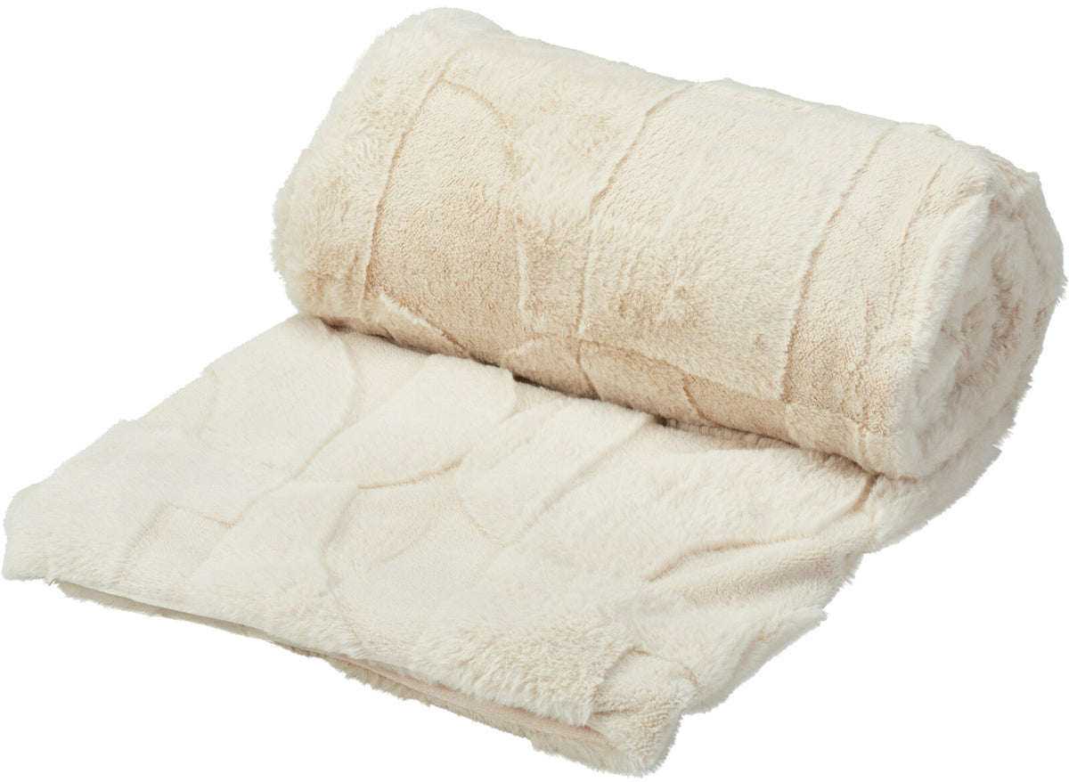 Woven Blanket - Plush Polyester Throw, 160 x 130 cm, Beige/Brown/White
