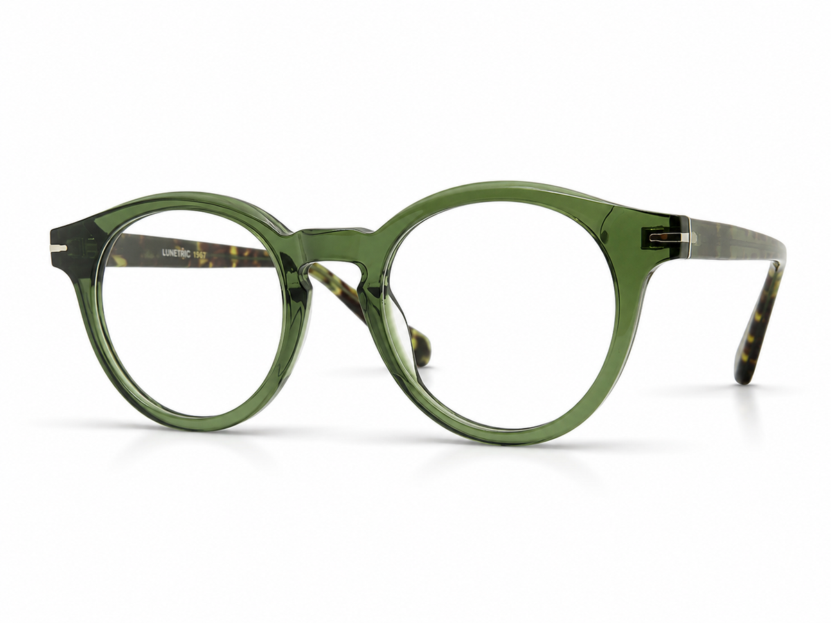 Green eyeglasses on a white background