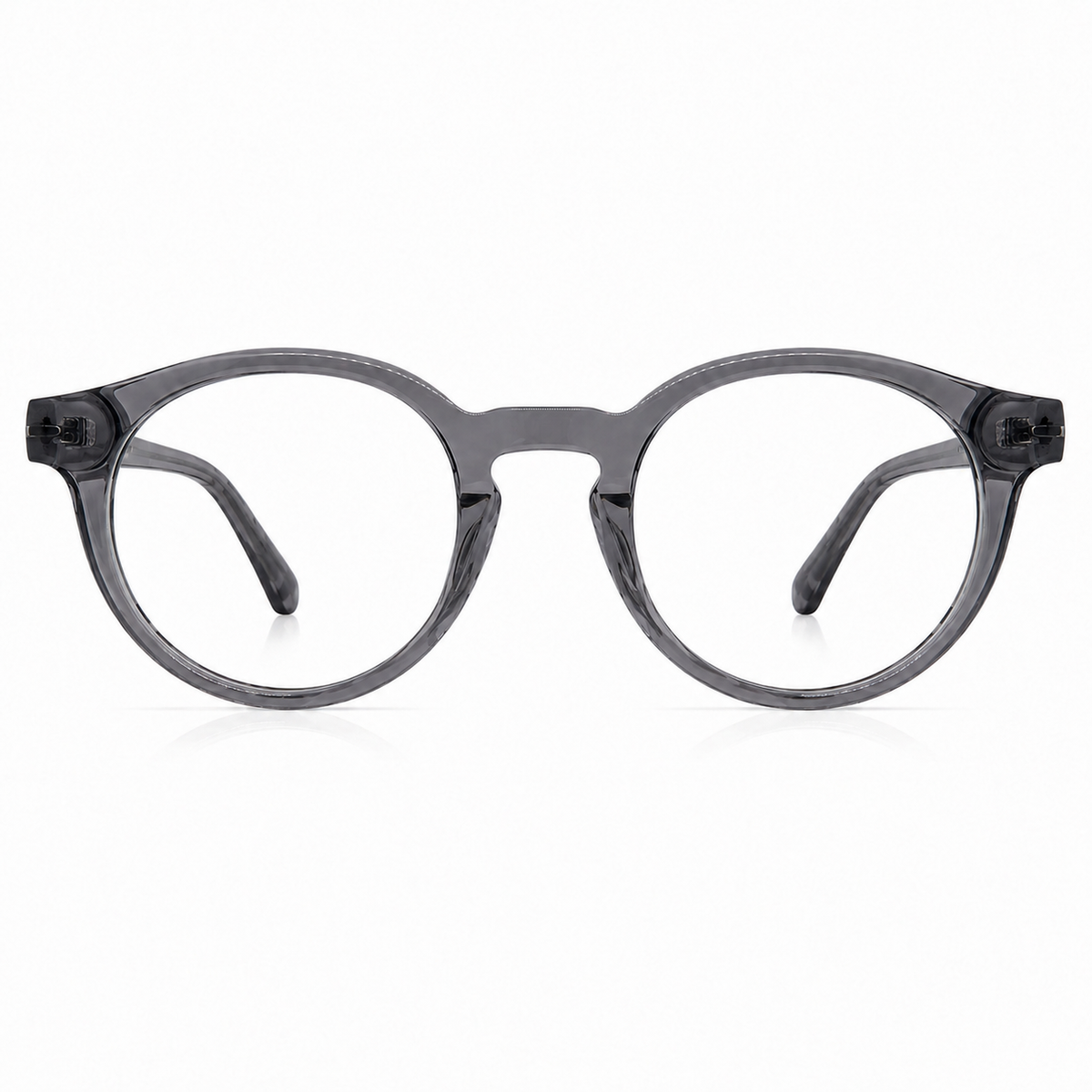 Round gray eyeglasses on a white background