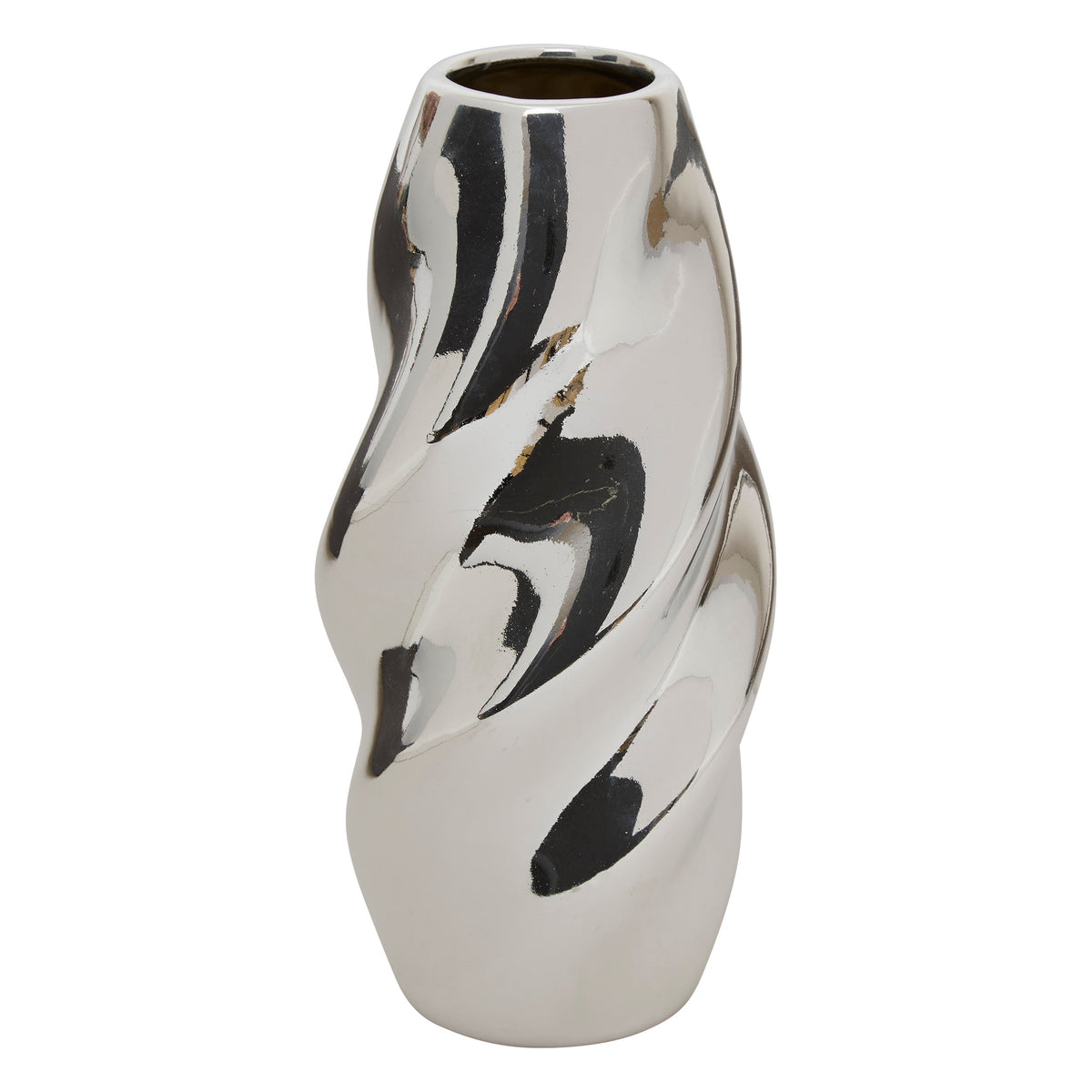 "Sky" Vase - Twisted Glazed Dolomite Ceramic, Mirror Silver, Two Sizes