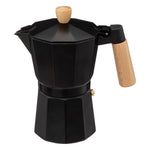 Black 6-Cup Mocha Pot with Wooden Handle - Aluminum Stovetop