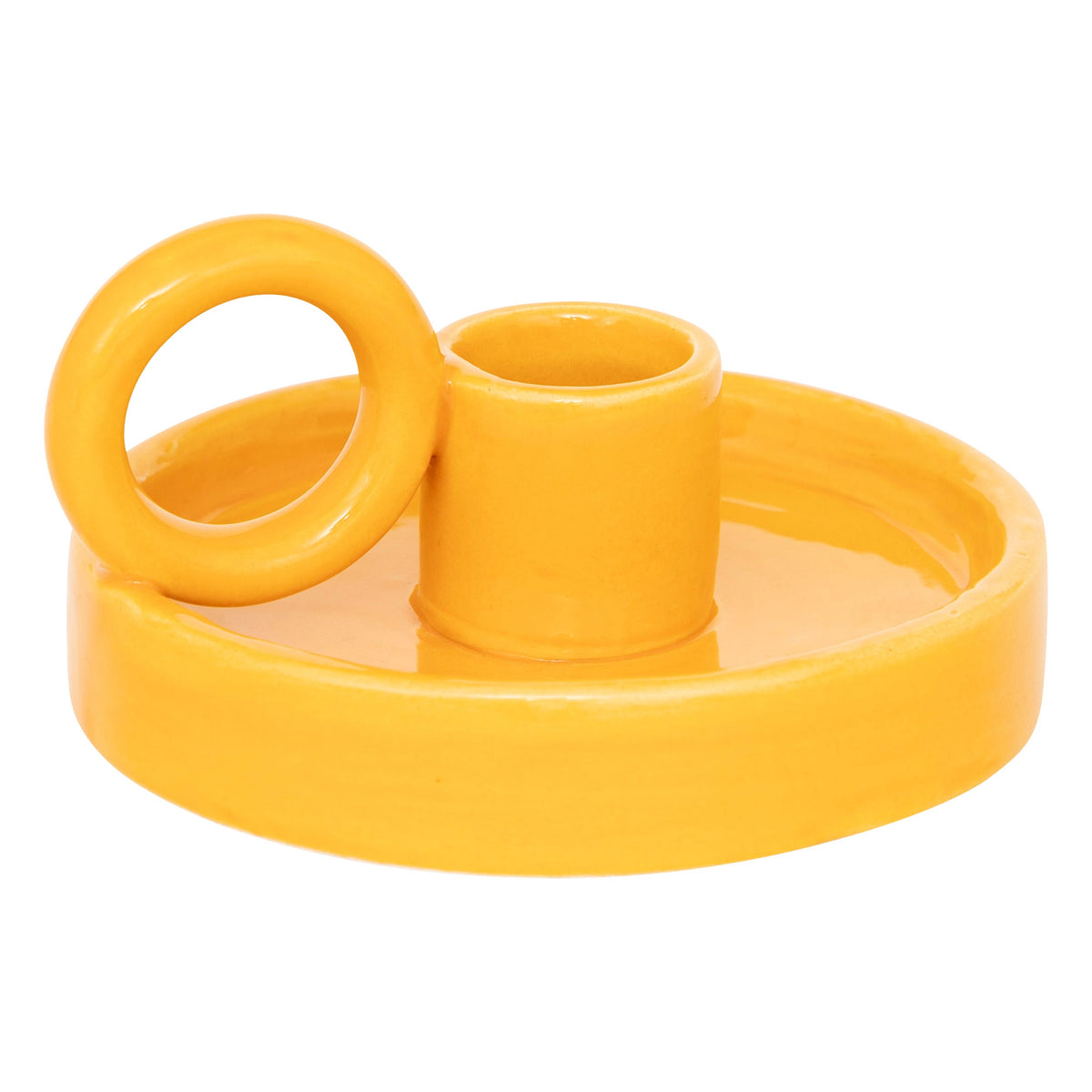 Candle Holder "Yuca" - Glazed Ceramic Taper Holder with Ring Handle