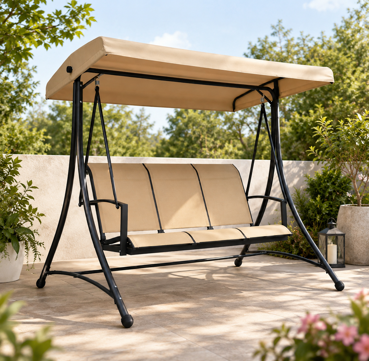 Outdoor Garden Swing Chair with Canopy – Steel Frame, 3-Seater (196×113×179 cm)