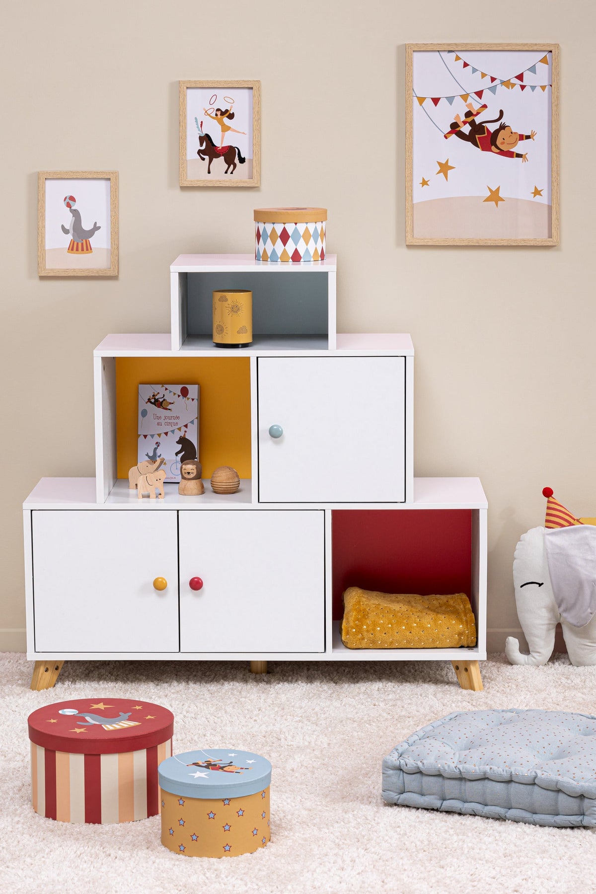 Circus Storage Cabinet with 50s Spirit Wood Base