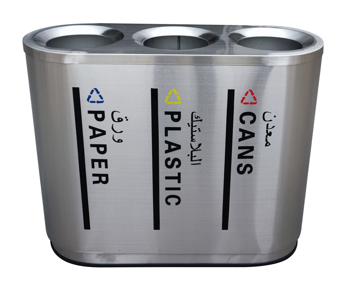 Recycling Bin 3 Compartments Stainless Dustbin