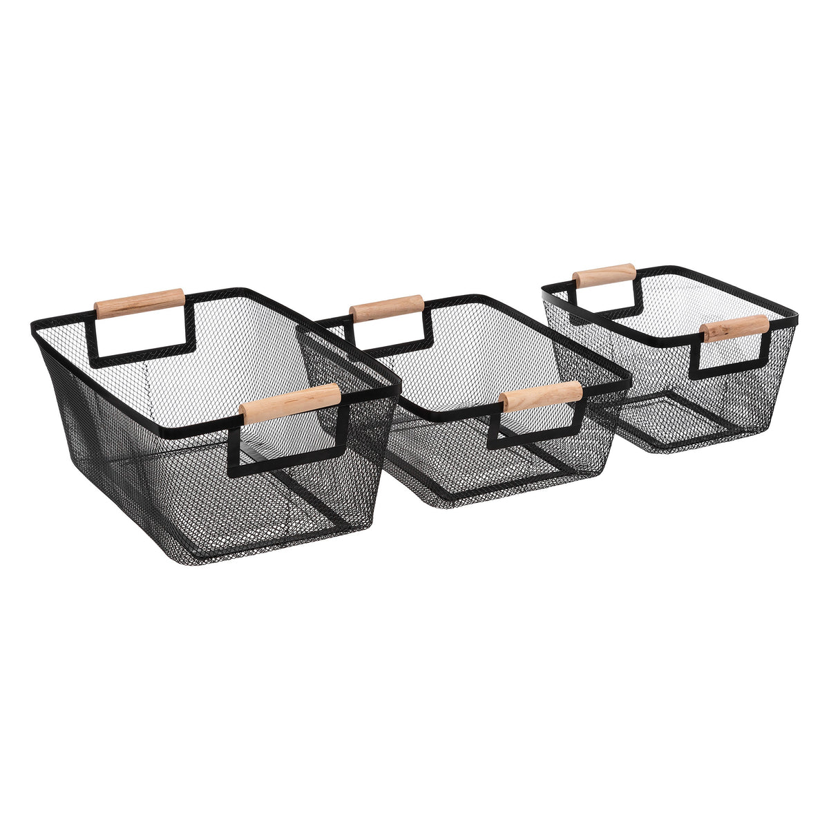 Basket X3 Metal/Wood - Iron and Pine, 3 Sizes