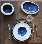 Matt White and Blue Gourmet Bowl Porcelain Hand-Decorated Serveware