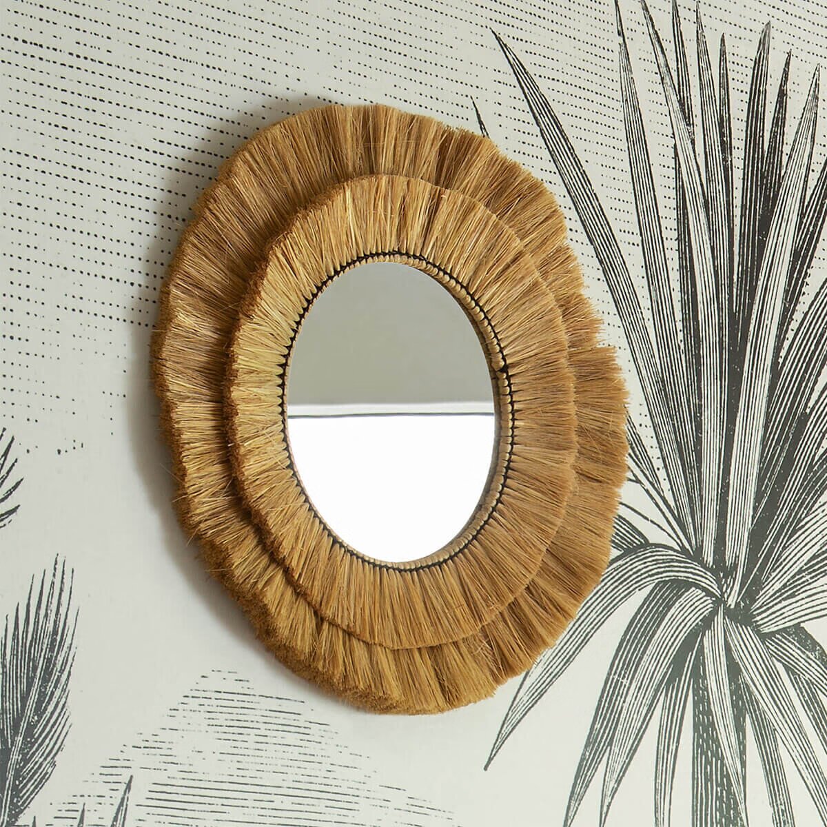Raphia Wall Mirror with Raffia Frame - Alba