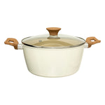Beige Forged Aluminum Pot with Glass Lid