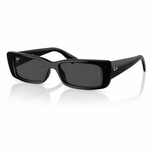 Black rectangular sunglasses on a white background. 