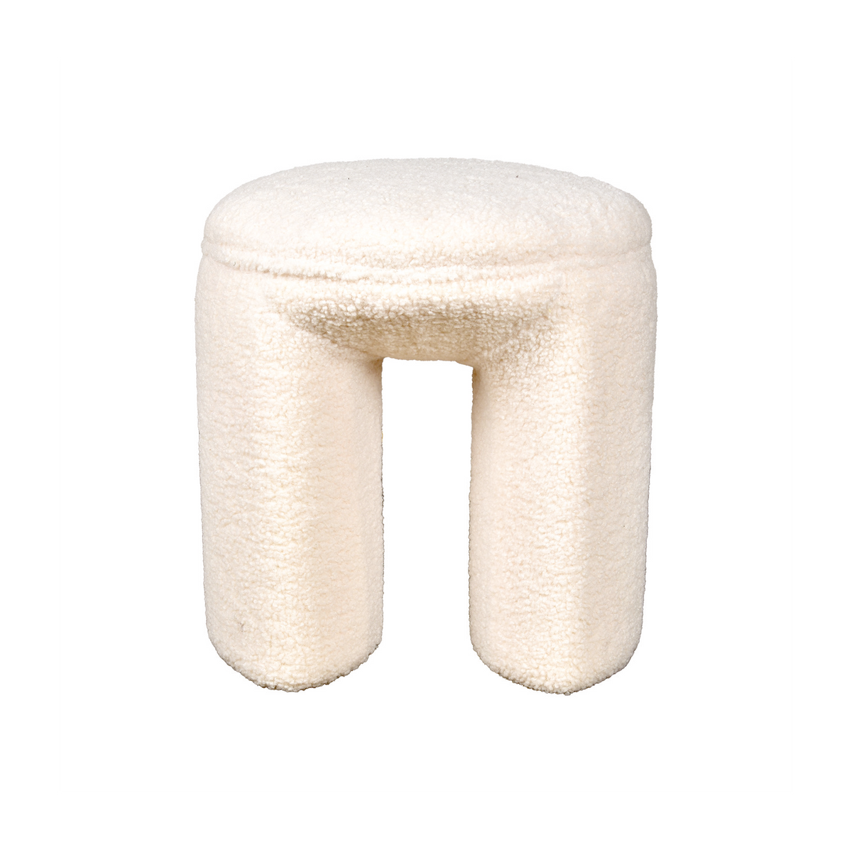 Vincent Pouf in Natural Teddy Fabric, Modern Upholstered Accent Seat