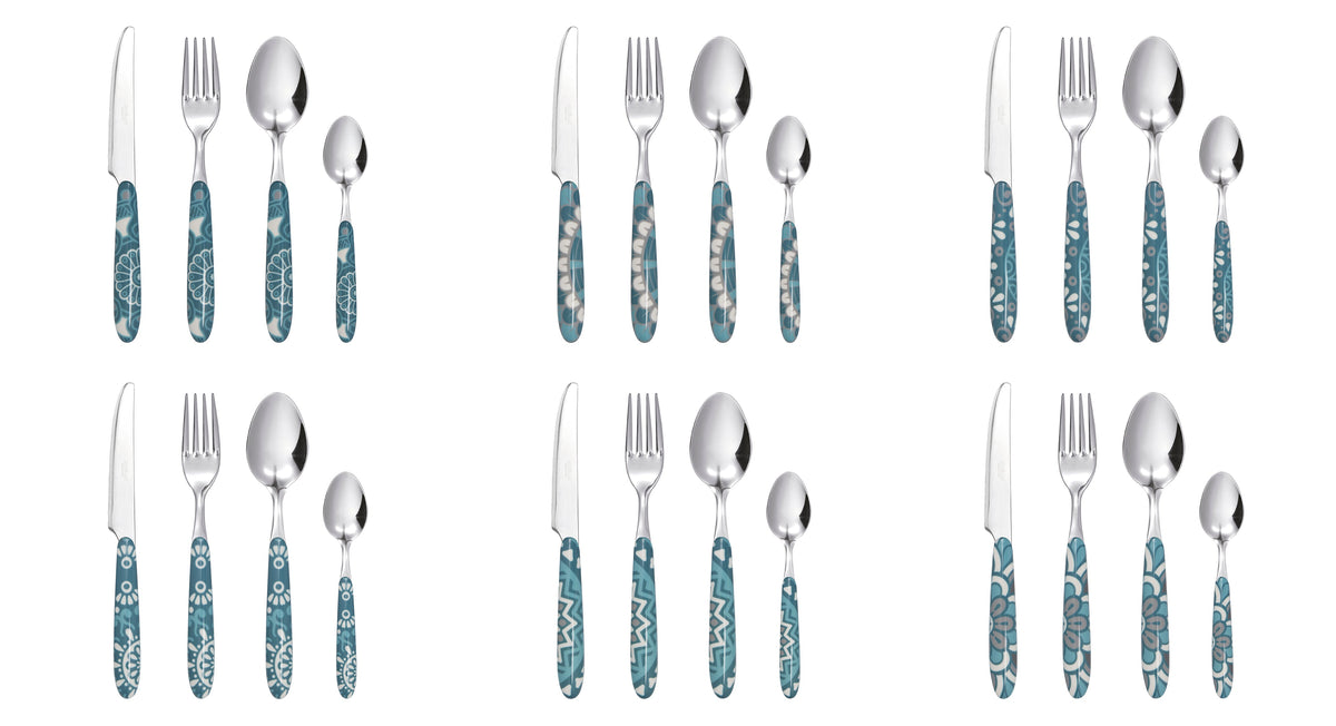 MANDALA 24 PCS Light Blue Cutlery Set - Stainless Steel