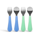 Ubbi: Toddler Stainless Steel Fork & Spoon Set (4-Pack) – Blue & Green