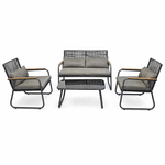 Elegant Steel Lounge Set with Teak Accents