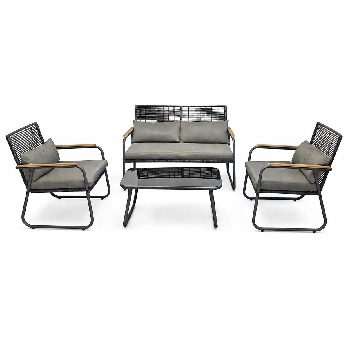 Elegant Steel Lounge Set with Teak Accents