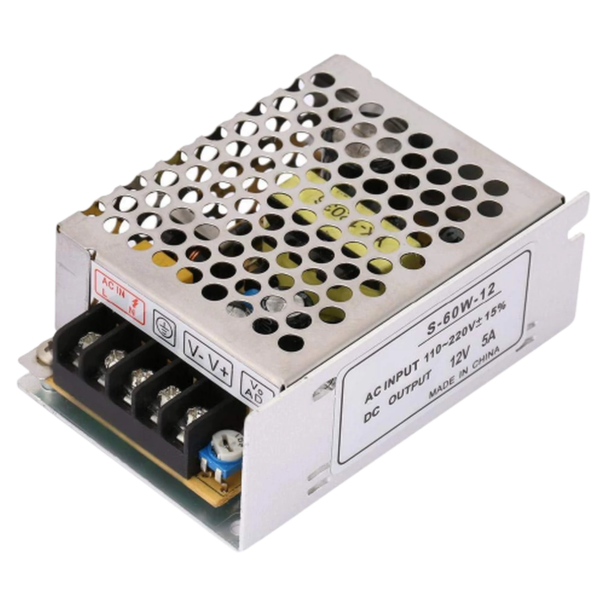 Hitec (4025) AC/DC Universal Power Supply, 12V 5A 60W - Metallic Case