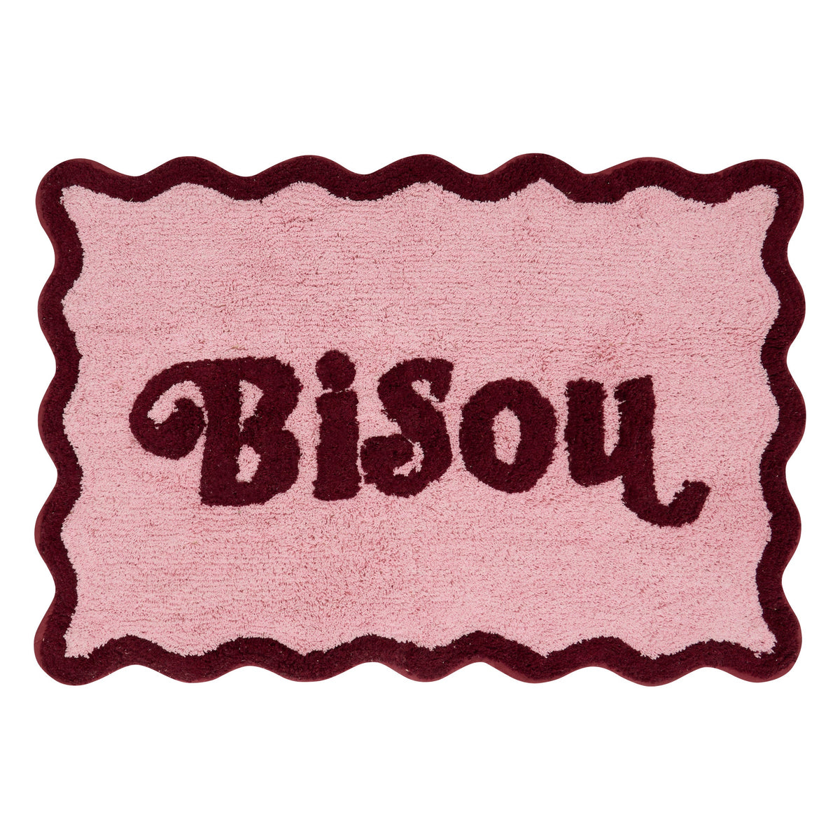Wool-effect Rug "Cherry" - Pink Tufted Cotton Rug, Wavy Edges