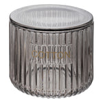 Glass Cotton Holder Gray Glass - Ribbed Jar with Lid
