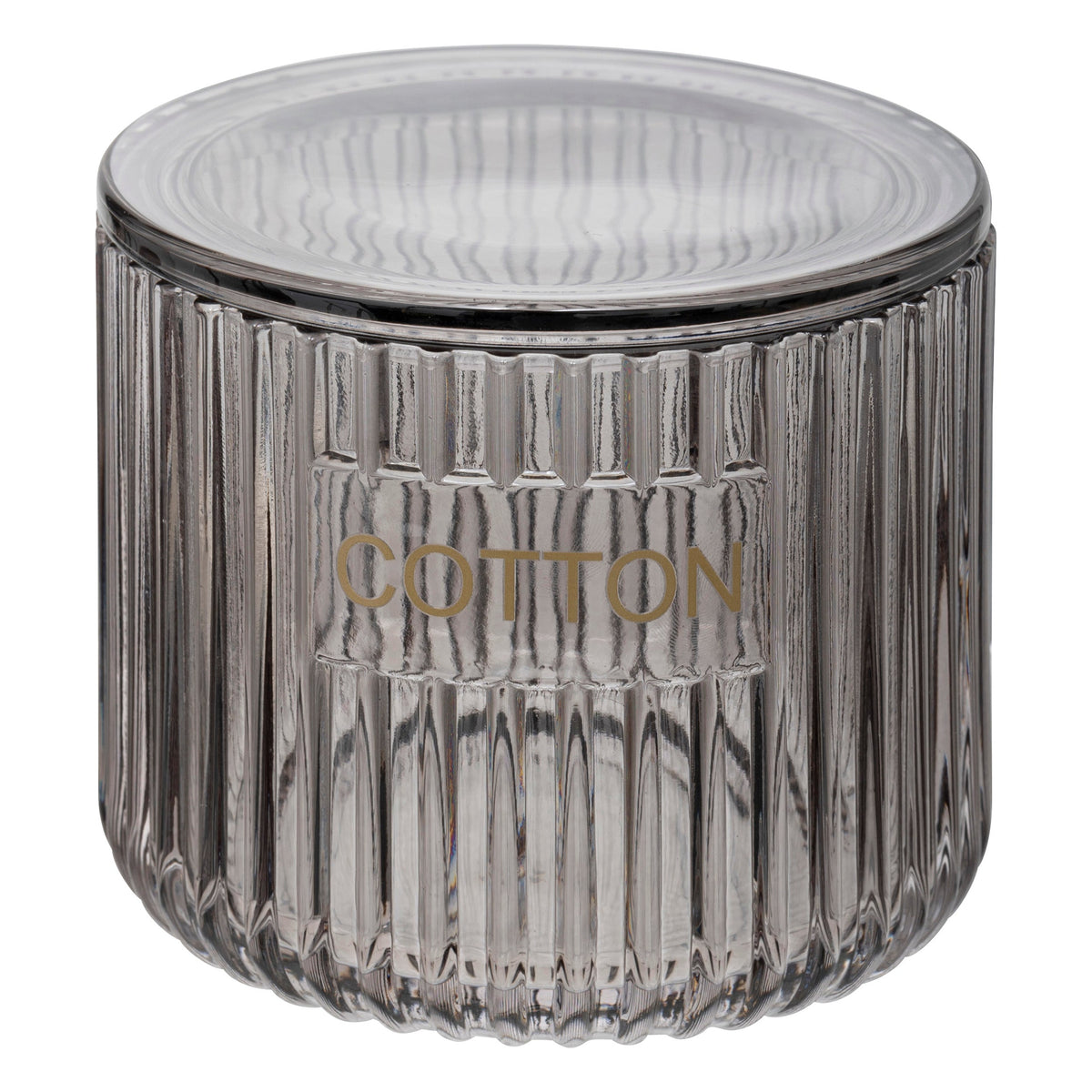 Glass Cotton Holder Gray Glass - Ribbed Jar with Lid