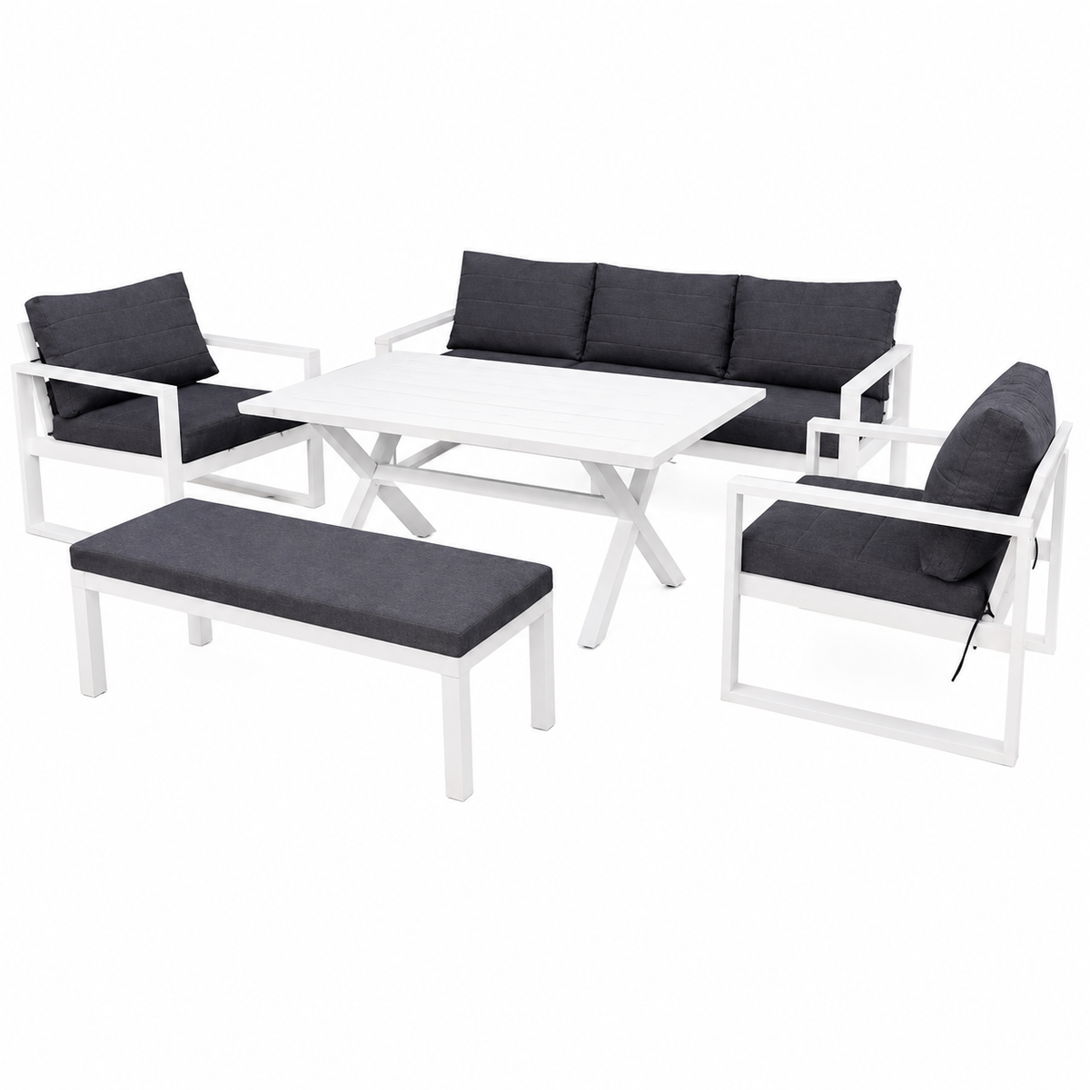 OUTDOOR ALUMINUM SET 3+1+1 WITH BENCH & TABLE